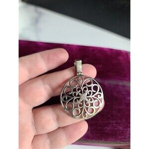 925 Sterling Silver Filigree Open Ornate Round Pendant Vintage